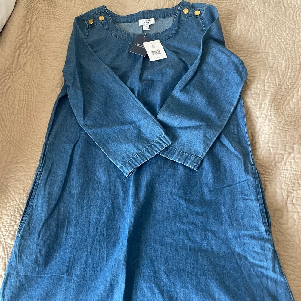 Crown & Ivy Kids chambray dress w button detail